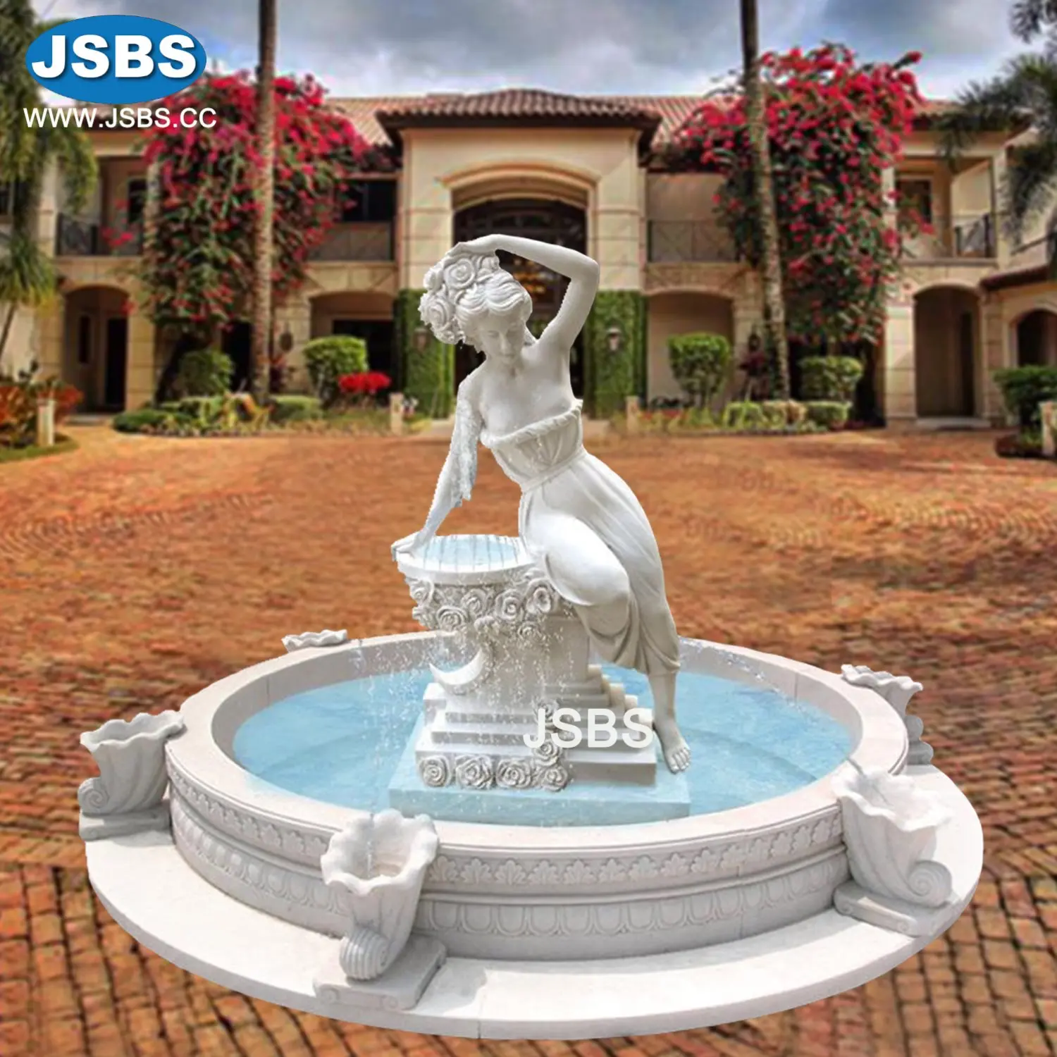 Stone Fountain | Water Fountain Statues | Marble Nude Lady Fountain for Patio Decoration