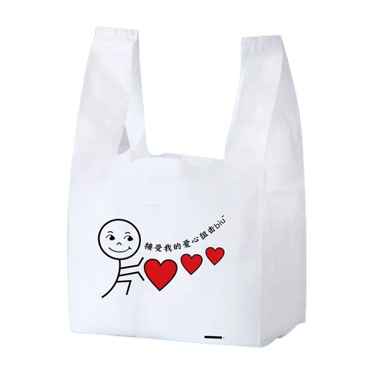 Custom eco-friendly disposable full biodegradable cheap plastic tshirt bag takeaway food vest packaging plastic bag