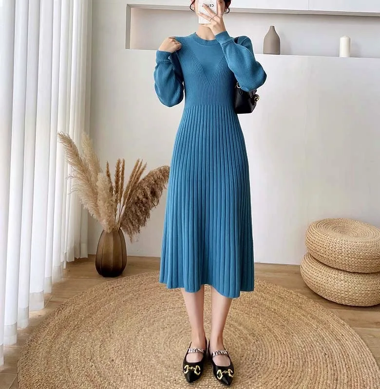 2022 Autumn and winter new long sweater skirts long bottoming skirt knitted dresses