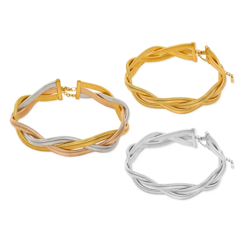 New 18k Gold Plated Stainless Steel Punk Necklaces Vintage Gypsy Elastic Cross Three Layer Choker For Women Girl Fashion Jewelry