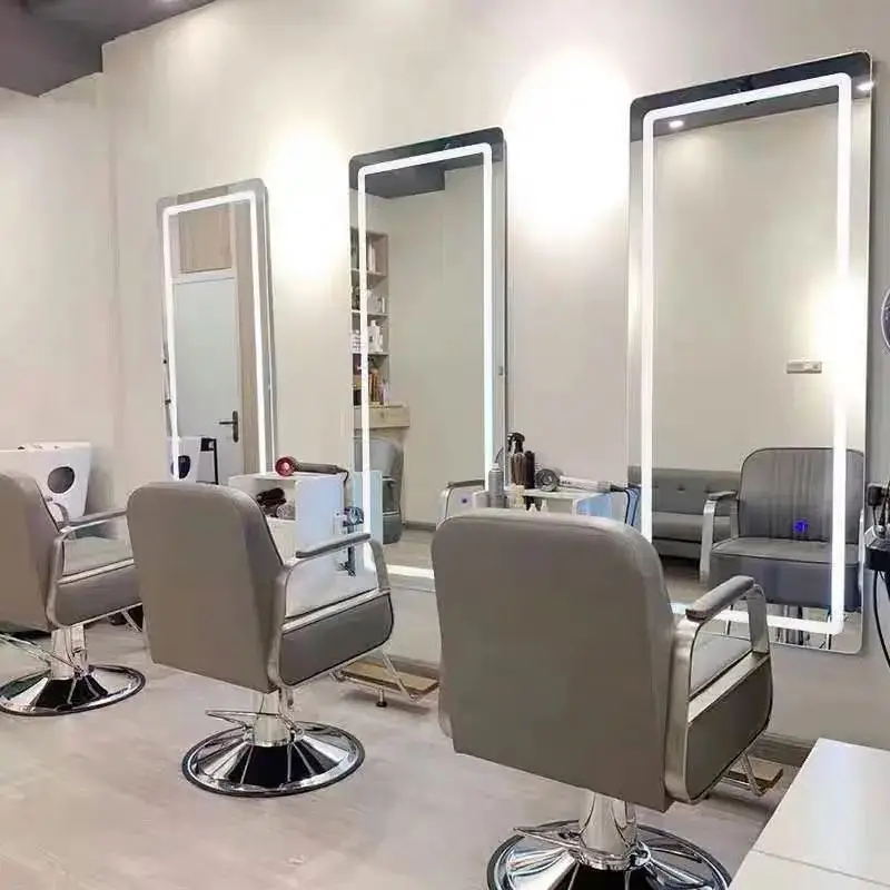 Hair salon Barber shop special mirror table beauty Hairdressing wall-mounted mirror with Belt LED light
