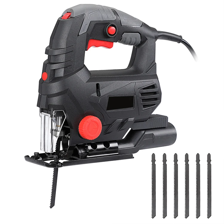 800W Electric Jig saw band,   Laser Guide 6 saw blades, 1 Allen wrench; 1 guiding ruler and dust discharge pipe