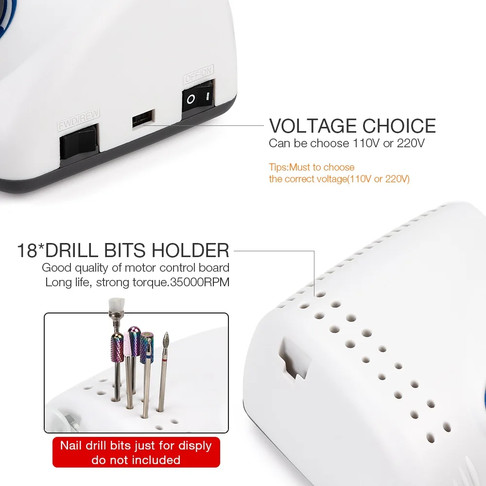 professional nail drill with 65W Strong Power 25000RPM-40000RPM Nail Sander with Nail Art Tools Machine