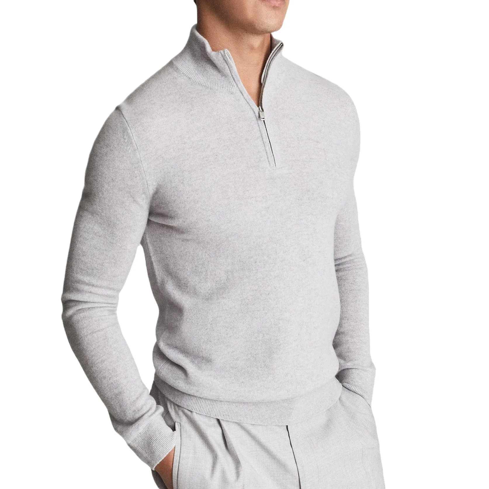 Custom 100% goat cashmere wool blend jumper knit thick quarter zip plus size cashmere sweater for men homme