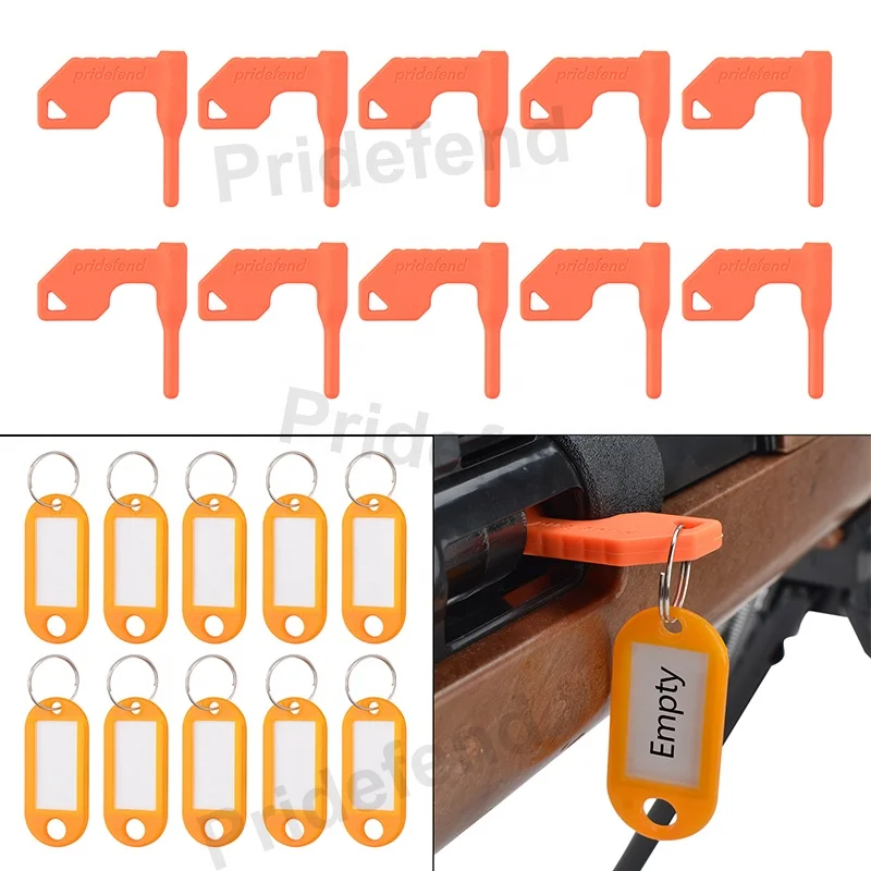 Pack of 10 Orange Gun Safe Rifle Handgun Shotgun with Bonus DIY Key Chain Tags Universal Gun Chamber Safety Flag