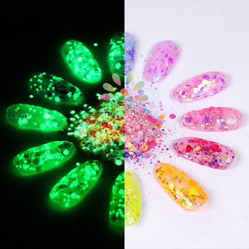 Luminous Nail Glitter Sequins 6 Colors Nail Art Stickers Shinning Colorful Confetti Manicure Tips Decorations For Nail Design