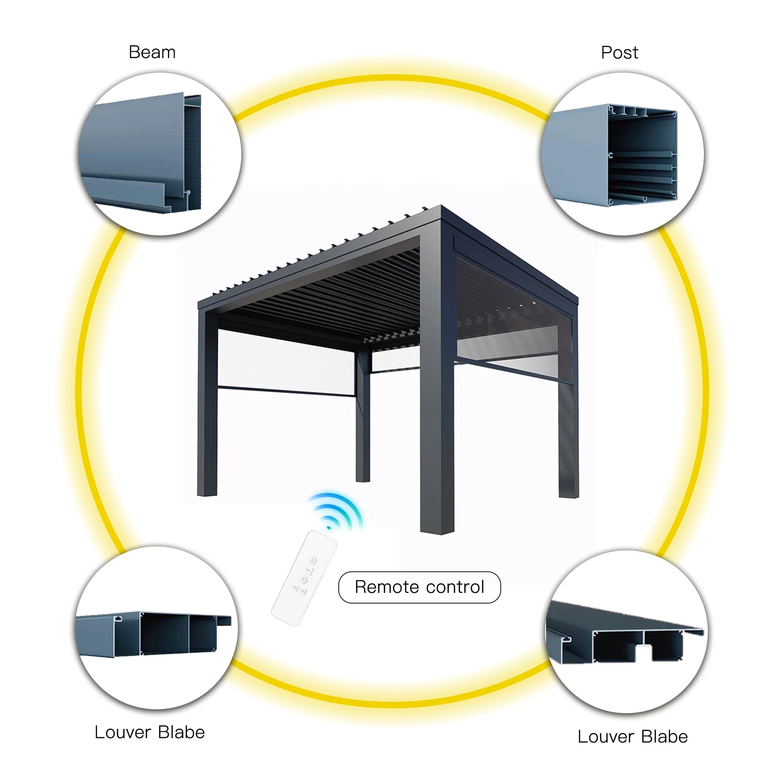Customized Powder Coating Aluminum Profile Metal  Stand Column Louvered Transom Raw materials for Aluminum Pergola