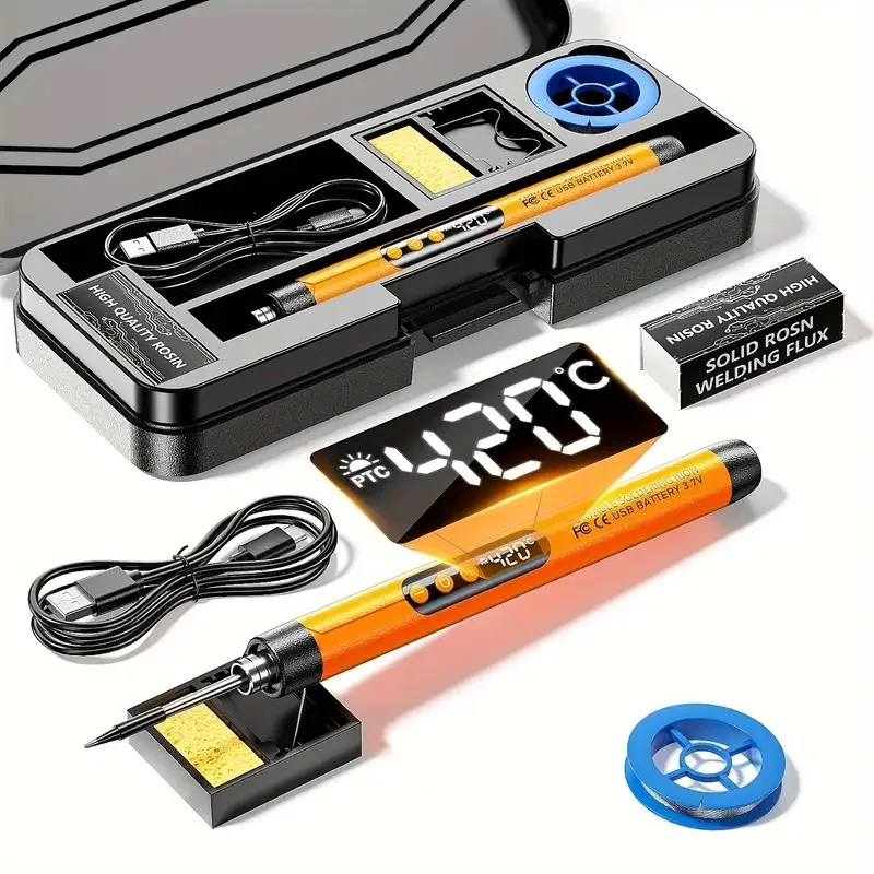 Mini Digital Display USB Charging Soldering Iron Kit, Portable Wireless Adjustable Temperature Soldering Pen with 3 Heat