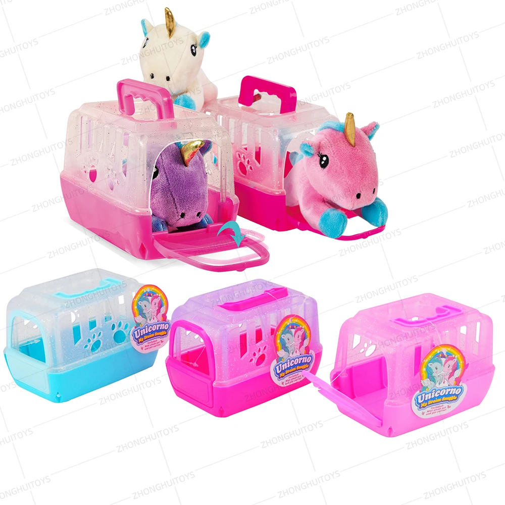Cute plush toy animal multicolor lovely durable small stuffed unicorn pet with cage for kids
