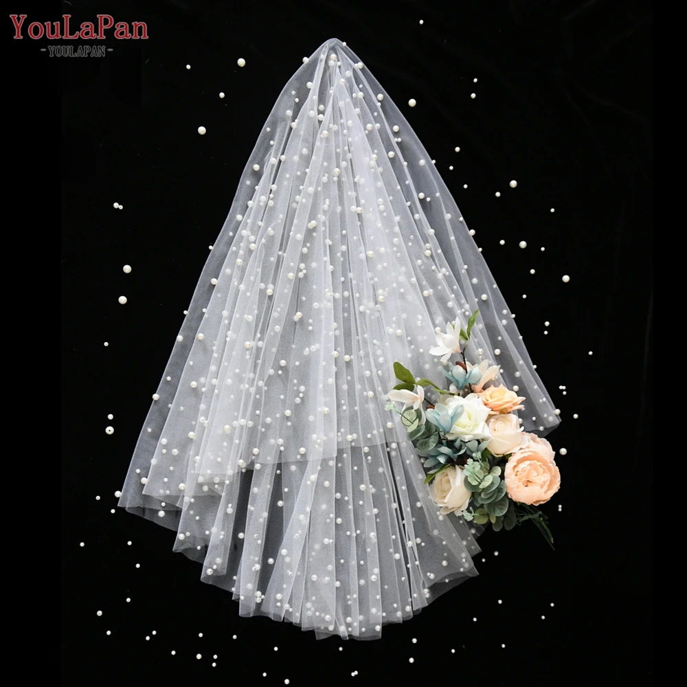 YouLaPan V13 Long Single Layer Hot Sale Summer Romantic Pearl Beautiful White Girl Woman Wedding Accessories Bridal Veil
