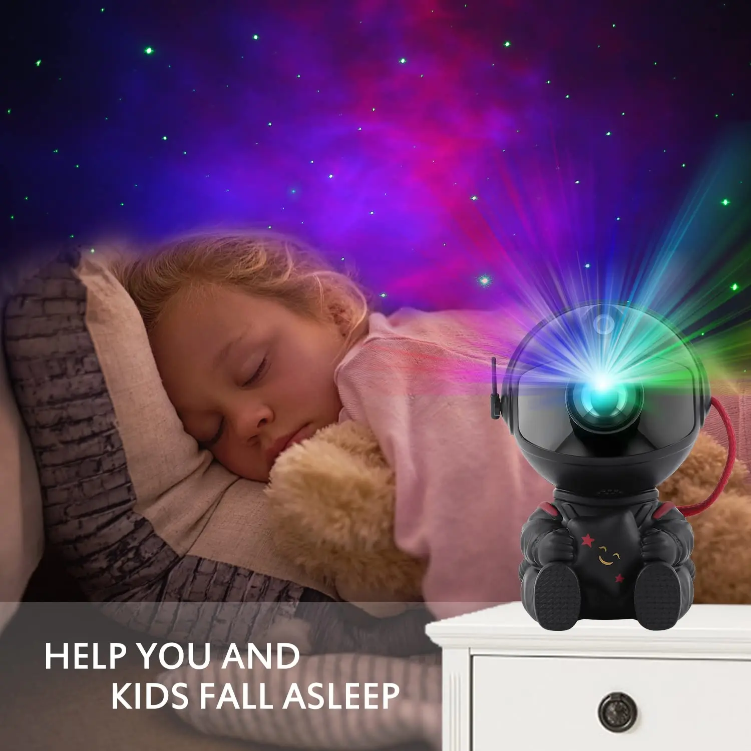 KSWIN Black Sitting Astronaut Projector Ocean Wave Star Light galaxy projector Baby led Astronaut Lamp Starry Night Light