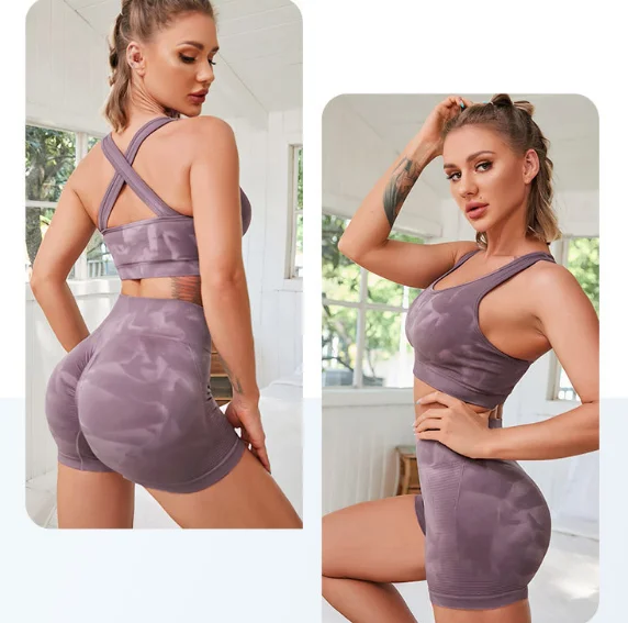 High Cost effective Sportswear seamless activewear women yoga shorts set tie dye two piece gym fitness sets