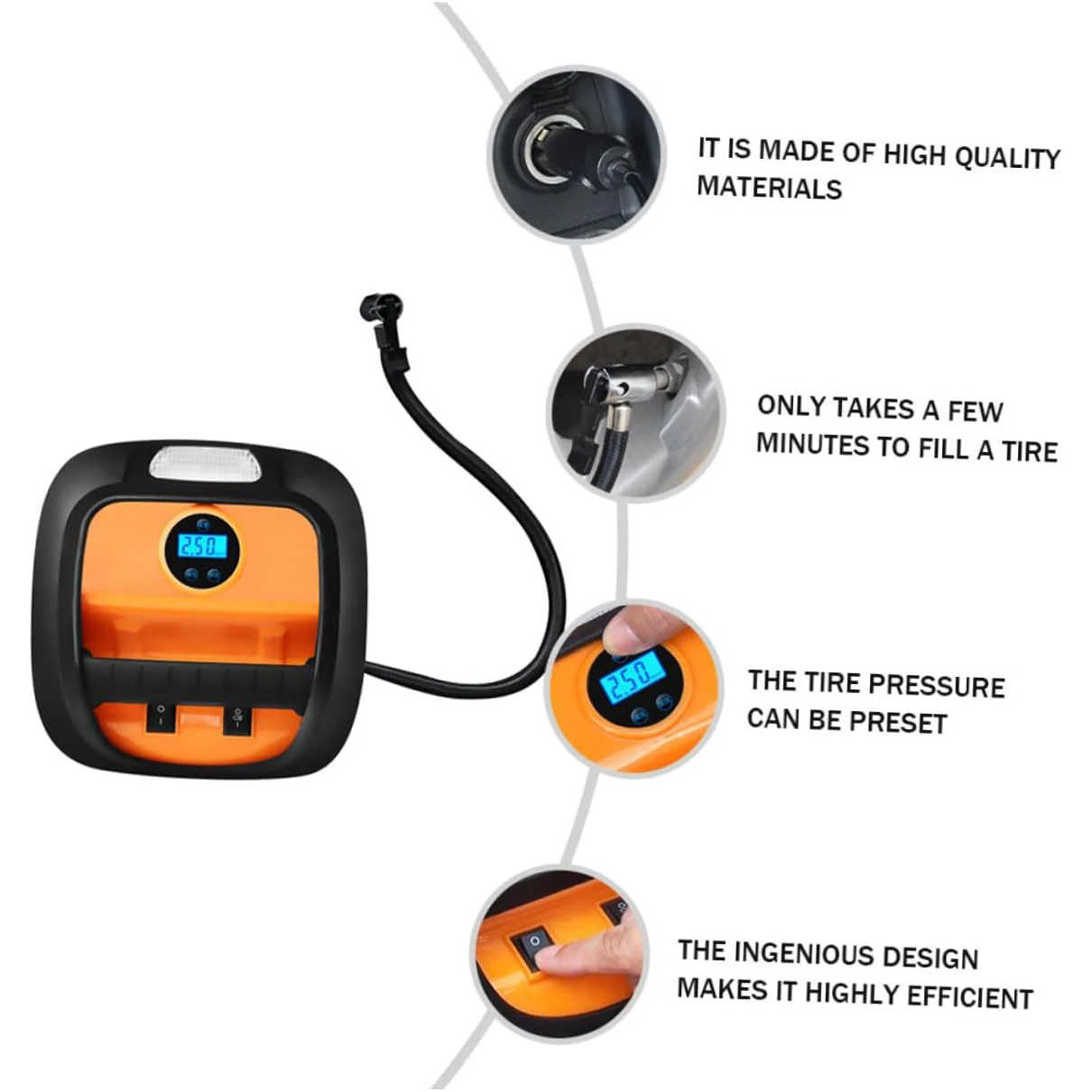 12V DC Portable Tire Inflator Air Compressor with Gauge Digital for Car Tires Bicycles