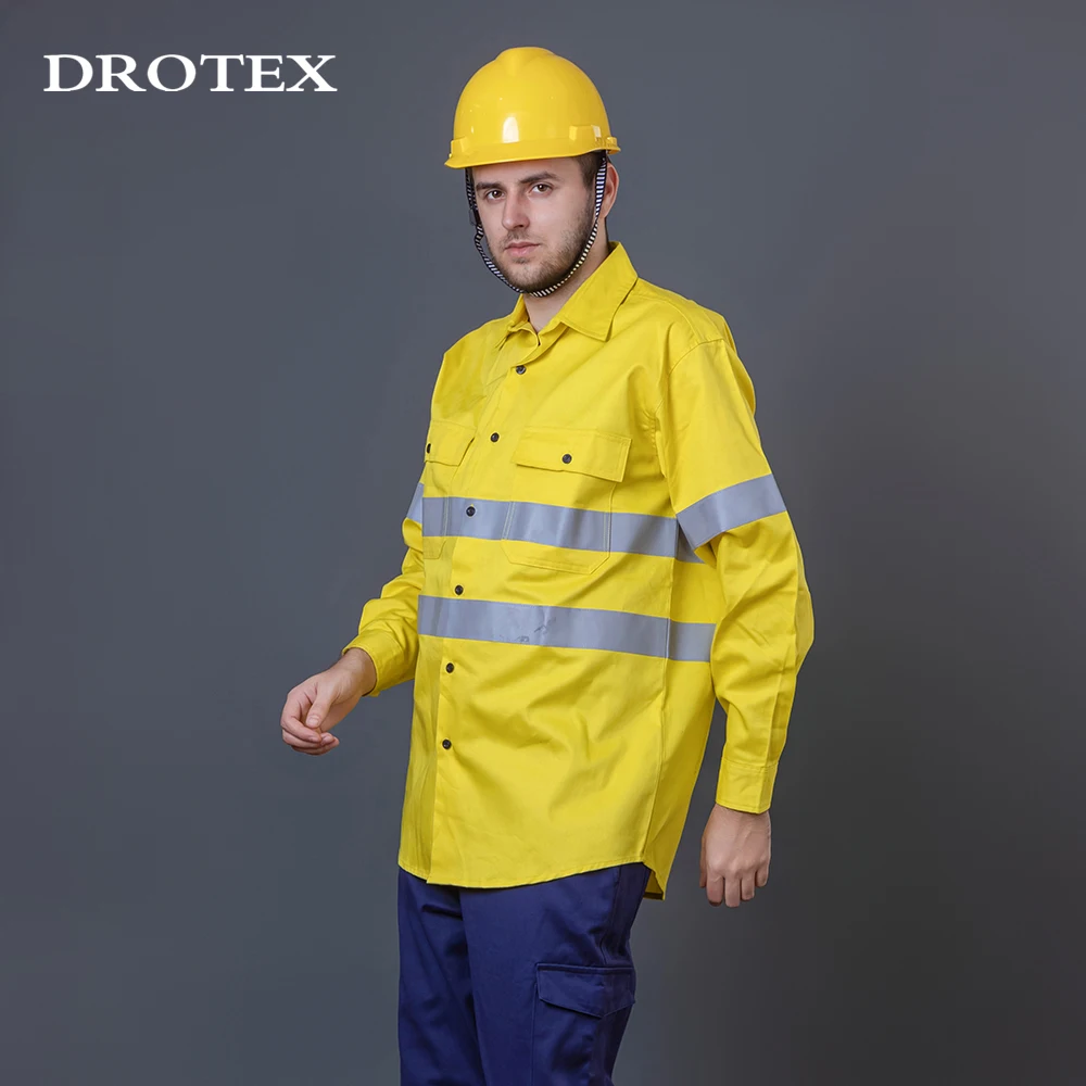Wholesale Fire Resistant Workwear Safety Clothing Flame Retardant Reflective Hi vis Long Sleeve Work Wear Fr Shirt Men