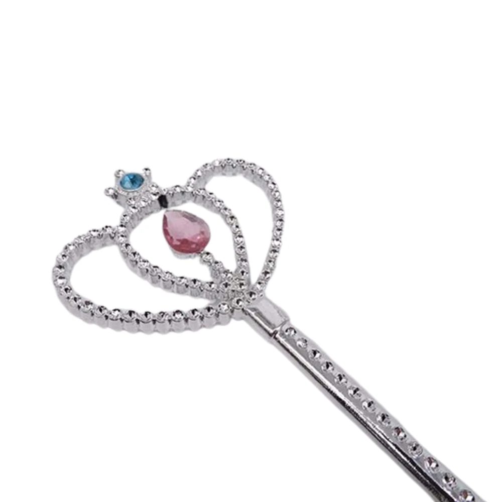 Kid Princess Party Silver Toy Glitter Crystal Fairy Magic Wand With Blue And Pink Gem