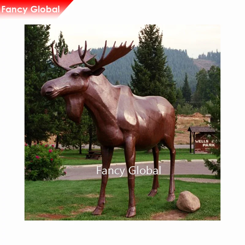 Outdoor Modern Garden Animal Custom Life Size Metal Bronze Elk Statue Moose Sculpture