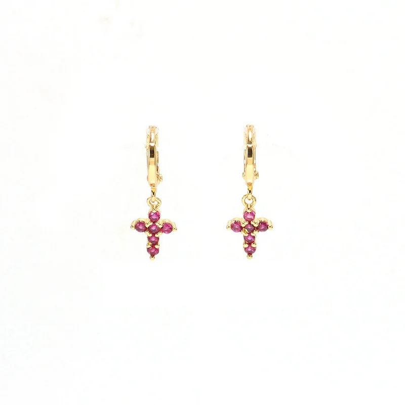 Wholesale price dangle drop cross earrings 18k gold plated huggies hoop women earrings jewelry