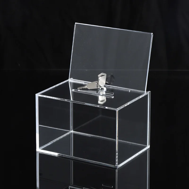 6-sided transparent donation fundraising box fine money ballot suggestion box acrylic ballot box with locks