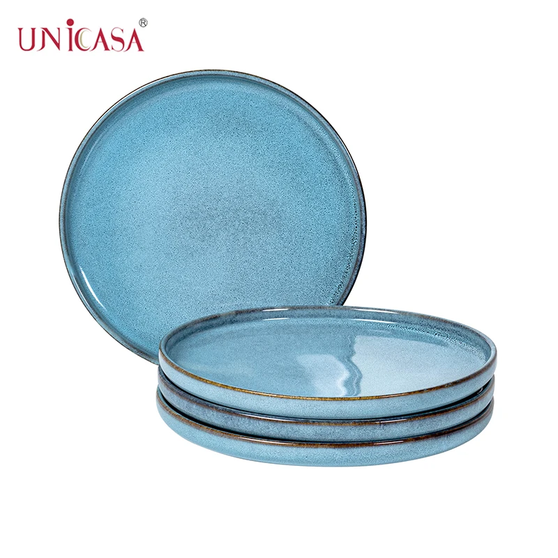UNICASA Ceramic Reactive Round Dinner Plate Set Stoneware Kitchenware Porcelain Dinnerware Set
