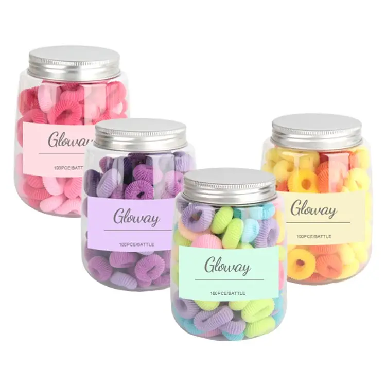 Small Colorful Hair Elastics Ponytail Holders Seamless Cotton Little Girls Kids Toddler Soft 100 Psc Baby Hair Ties With Bottle