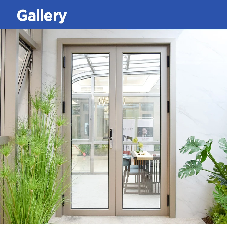 Modern Office Double Leaf Casement Door Tempered Glass Aluminum Hinged Patio Door High Quality Aluminum  French Door
