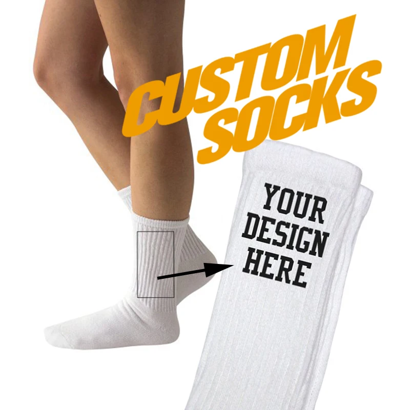 NO MOQ FREE DESIGN made your own custom logo white crew socks men socks with your custom logo