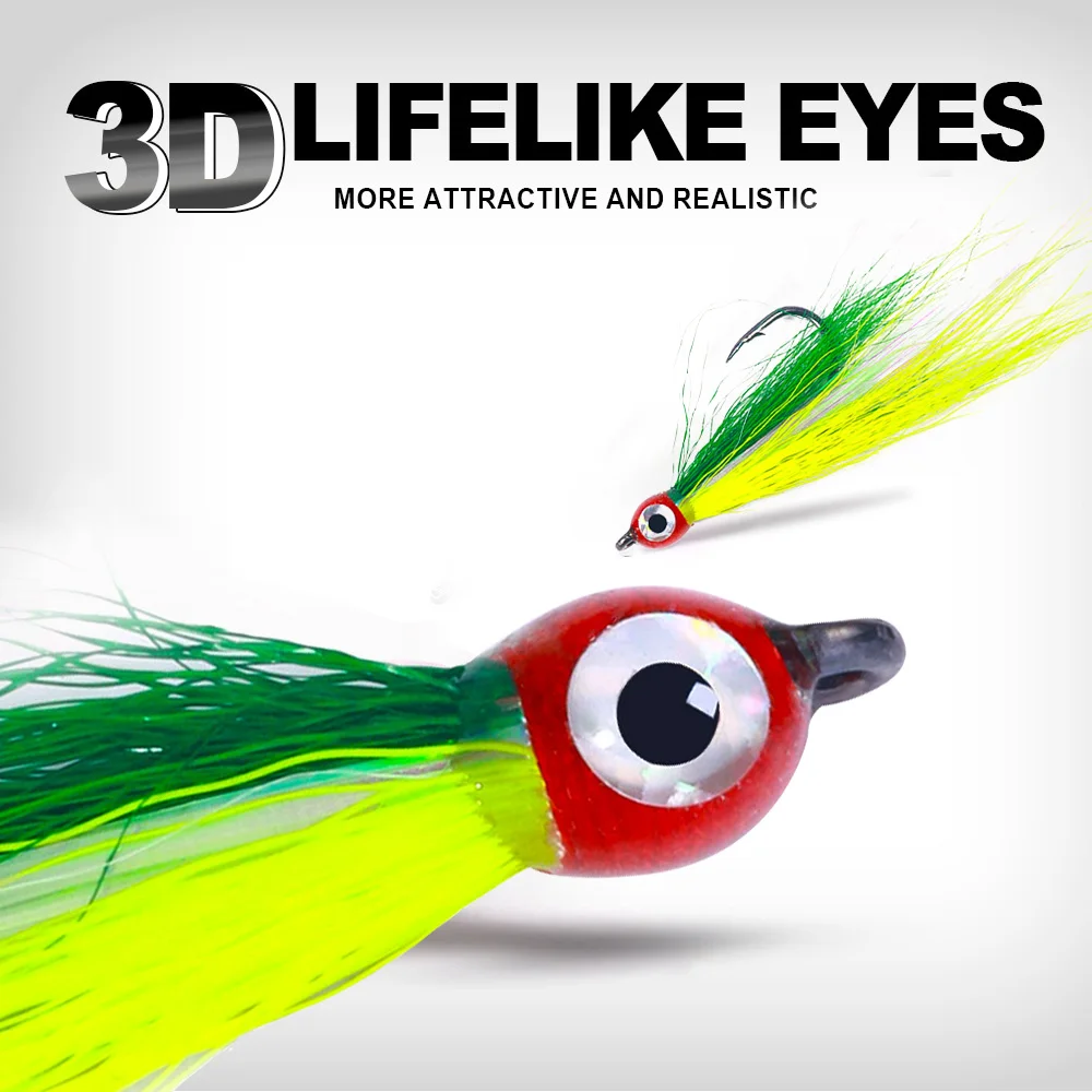 New 5pcs/bag high carbon steel fishing hook 3D eye with feather round hook jigging assist hook