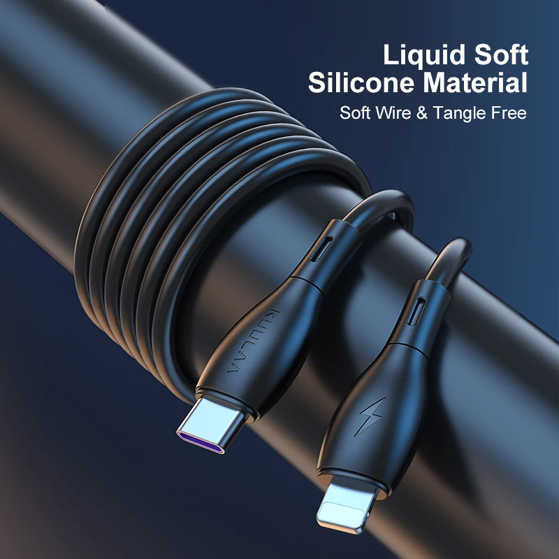 Kuulaa 1M 2M Durable Soft Liquid Silicone PD 27W Lighting To Type-C Cable PD27W Charging Cable For iPhone 12