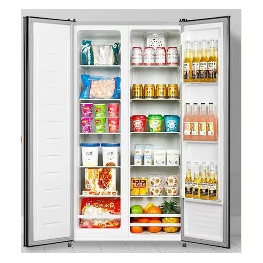 new design stainless steel top quality low noise side by side no frost household french 2 door refrigerator