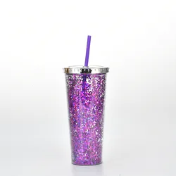 Wholesale 24oz Custom Eco Acrylic Plastic Shimmer Drink Tumblers with Straw Double Wall Glitter Wine Coffee Tumbler Cups in Bulk