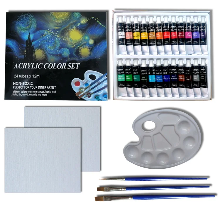 peinture acrylique 12ml acrylic color paints set wholesale non toxic artist 12/24 Colors  water soluble acrylic paint brush set