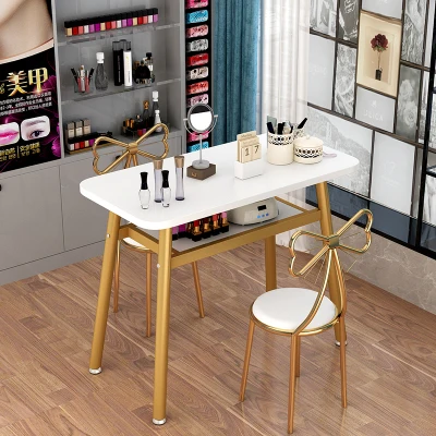 Wholesale simple manicure table and chair set economic single small double iron manicure table