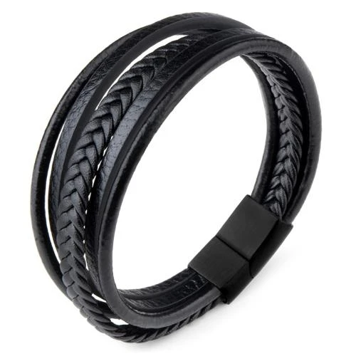 Stainless Steel Golden Black Silver Clasp Genuine Braided Leather Men Bracelet