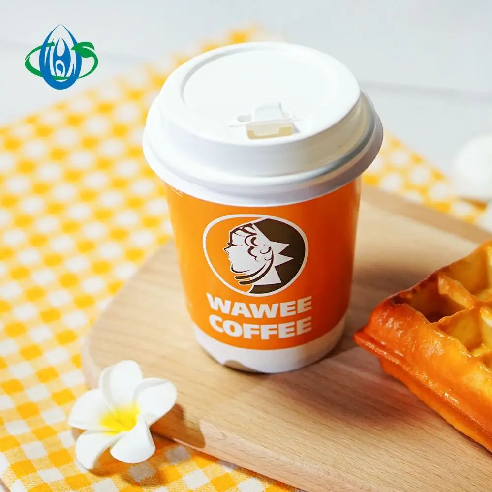 10oz Orange hollow  Cup with Lids Custom Logo Printed Disposable Kraft paper Eco Material