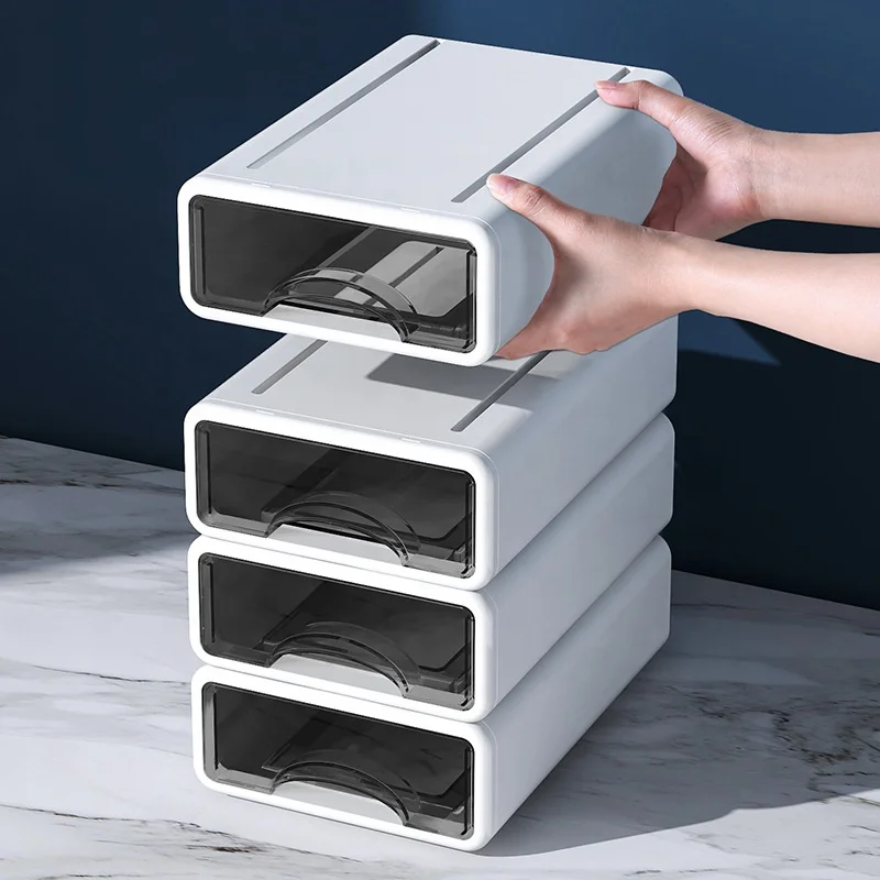 Modern Transparent Plastic Desktop Organizer Drawer Single-Tier Sundries Storage Box for Office or Living Room Multifunctional