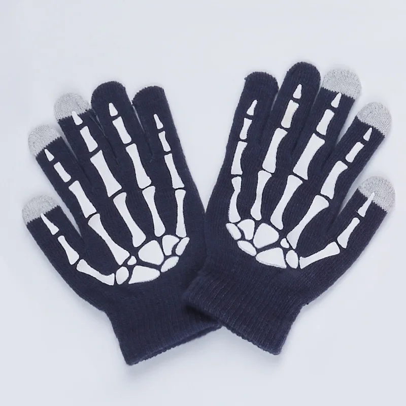Wholesale Factory Supply  Acrylic Knitted Children Winter Warm Magic Luminous Skull Gloves