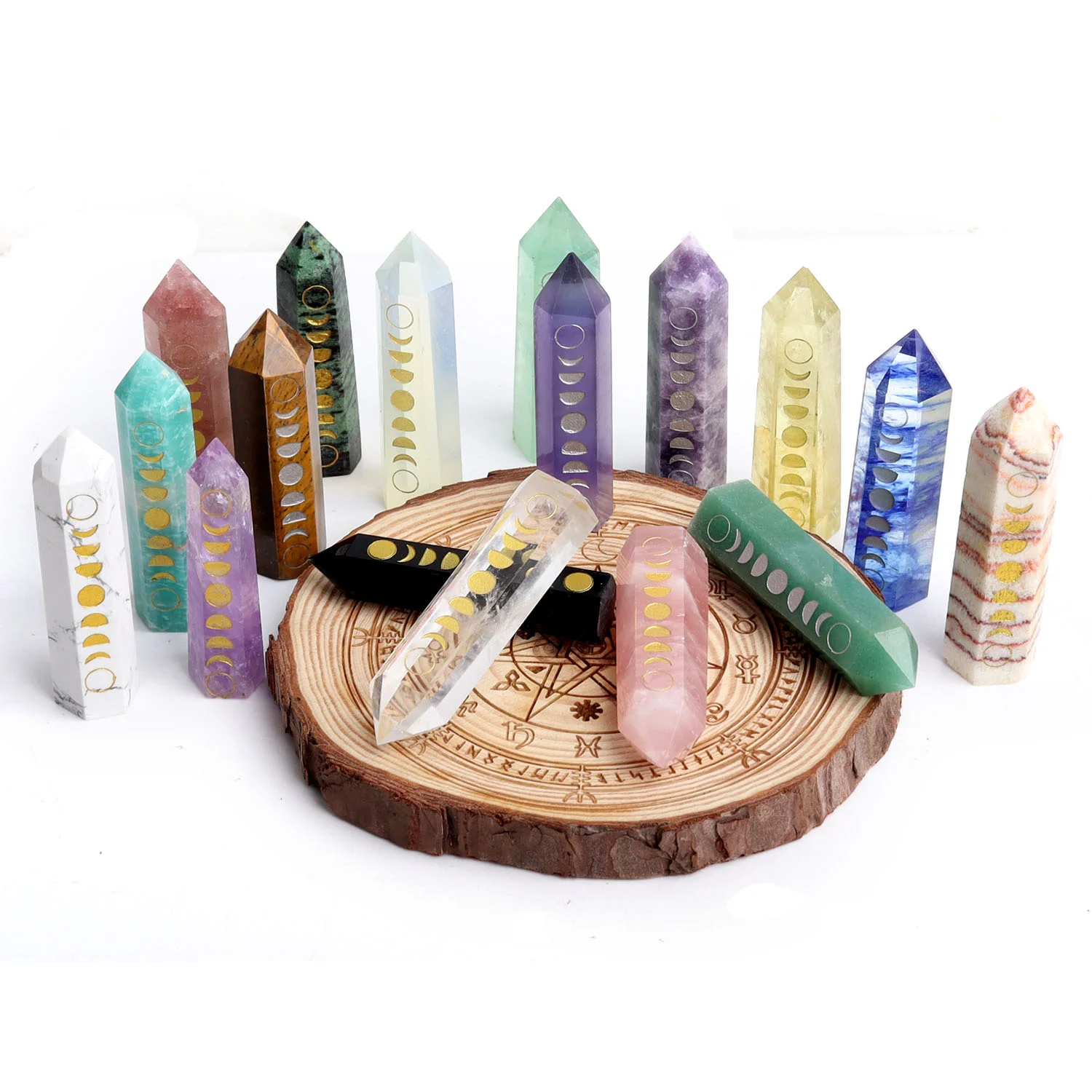 Камни-чакры для медитации, обелиск, резные лунные фазы, меняющие кристалл, волшебная палочка, лечебный подарок, украшение для дома