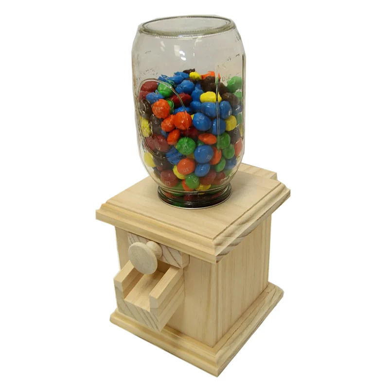 Wooden Candy Dispenser for M&M Beans with Glass Mason Jars Gifts for Kids
