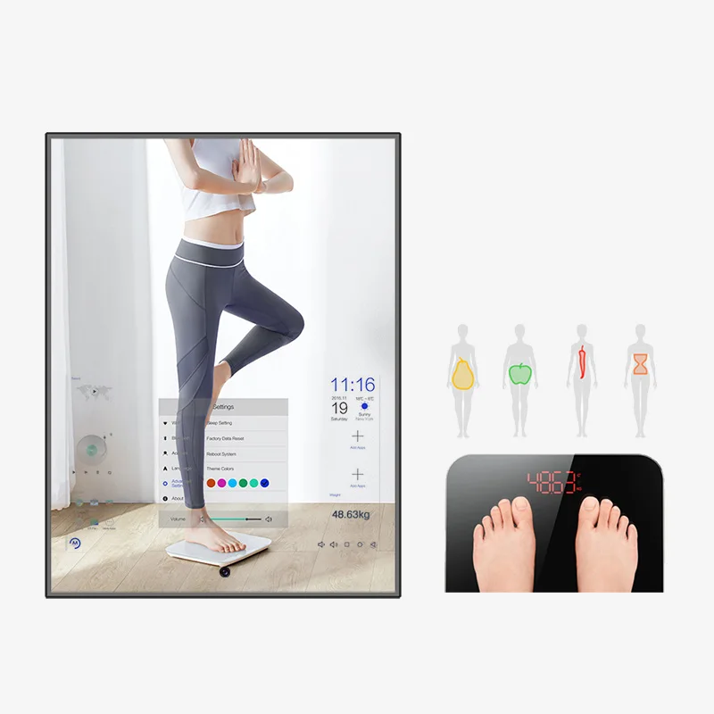 
custom full wall gym touch screen bathroom tv magic glass smart fitness mirror 