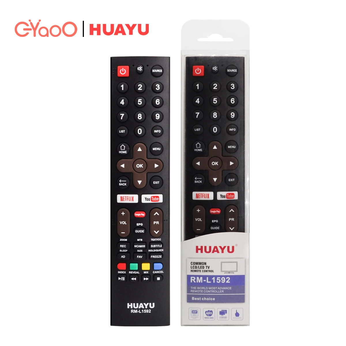 HUAYU RM-L1592 Universal Common Remote Controller LED LCD TV Netflix YouTube TV control remote For Skyworth Walton Yasinn