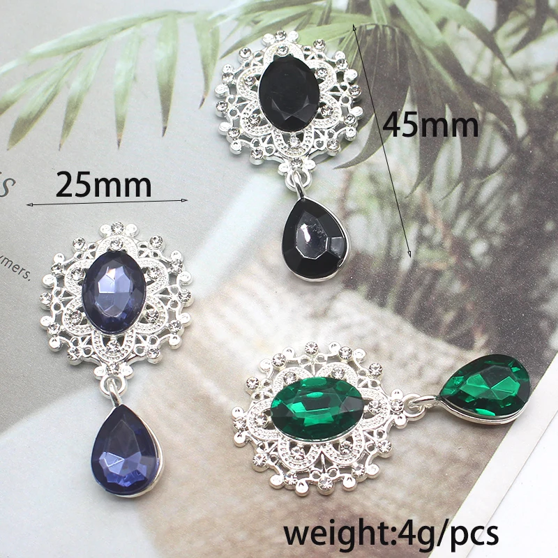 10Pcs New Flatback Brooch Pendant 25*45mm Beautiful Alloy crystal Diy Jewelry Accessories craft production