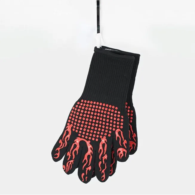 Non-slip Double Print Silicon Grip BBQ Kitchen Microwave Oven Grill Glove Mitt Set Heat Resistant Gloves.