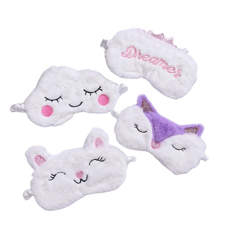 J098 Shinywear 3 Pieces Cute Animal Eye Mask Plush Sleep Masks for Women Girls Kids