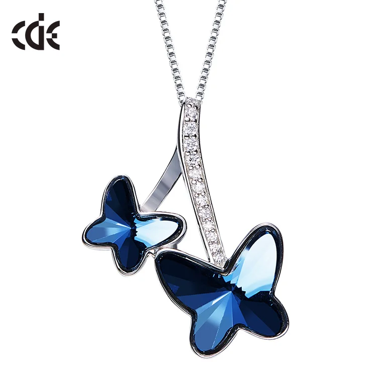 CDE YP1091 Fine 925 Silver Austrian Crystal Double Butterfly Women Necklace For Gift