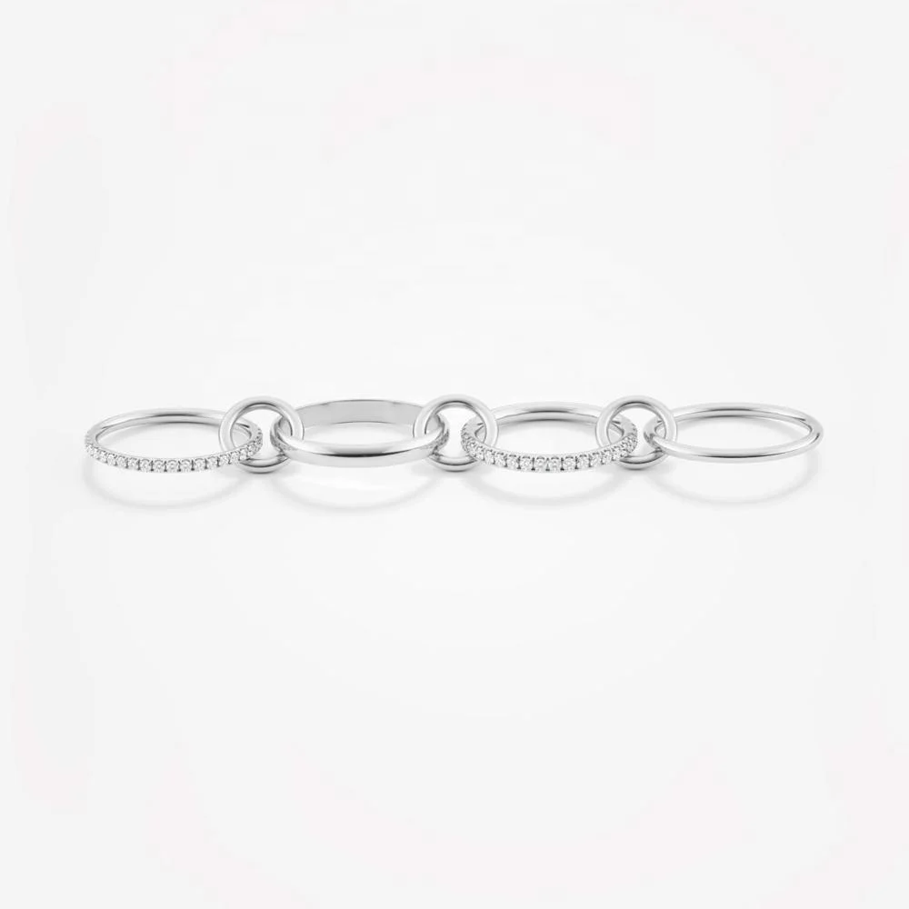 LOZRUNV Fashion Diamond Four Linked Eternity Band Combination Rings Silver 925