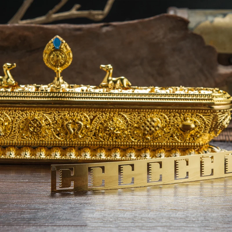 Household alloy incense burner eight auspicious lying incense burner double deer Falun line for Buddha incense box