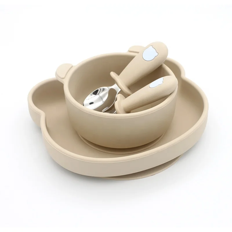 customized name silicone baby vajilla de silicona set baby feeding tableware kit set silicone baby led weaning fork and spoon