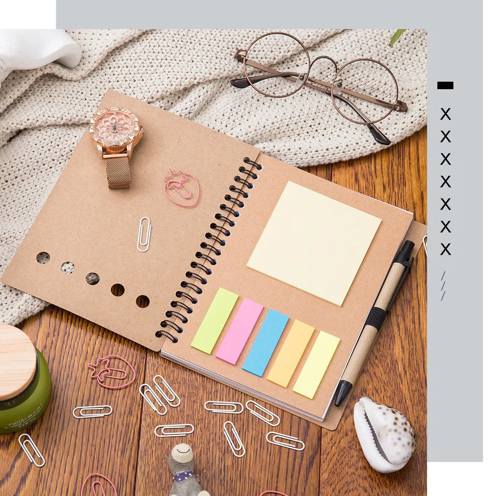 Customization Kraft Paper Detachable custom spiral stickers book tab reusable Stationery Simple Memo sticky note pads notepad