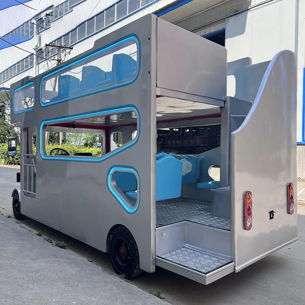 Double Decker Electric Car Rides for Amusement Park Open Top Sightseeing London Bus for Playground Use