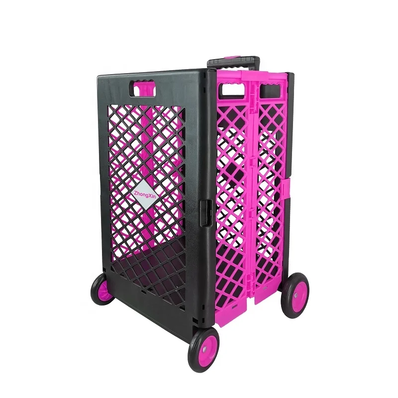 Plastic Foldable Shopping Trolley Cart XL 4 Wheels Carton Plastic Utility Trolley with Doors Manufacturers Easy Folding Designed